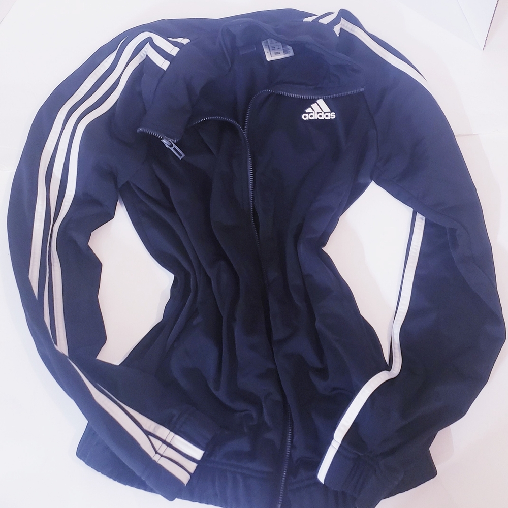Adidas Black Track Jacket with White Stripes